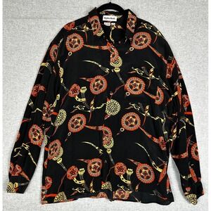 VTG Egdon Heath Shirt Mens M Silk Black Orange Abstract Funky Groovy Disco